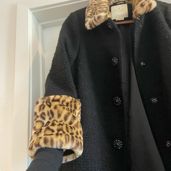 Kate Spade Leopard Cuff Boucle Coat - Picture 2 of 5